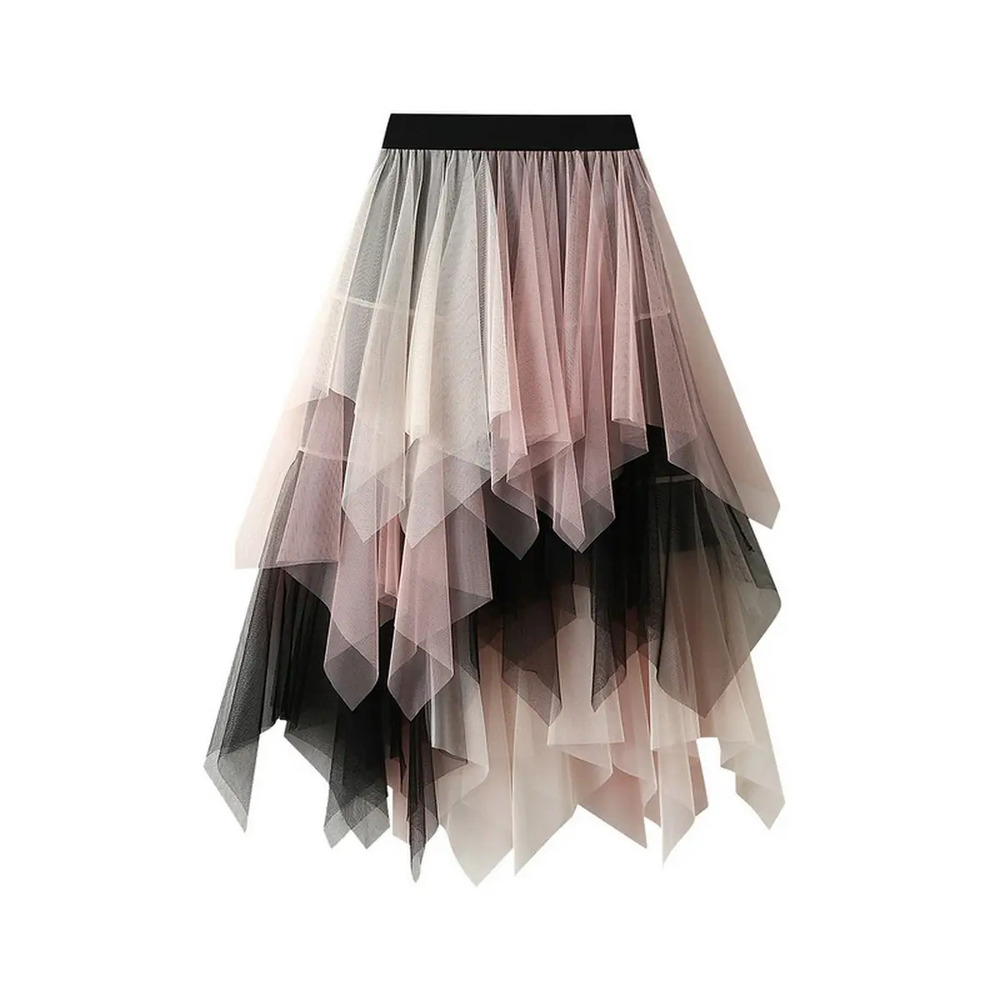 NWOT Colorblock Layered Tulle Irregular Midi Skirt One Size